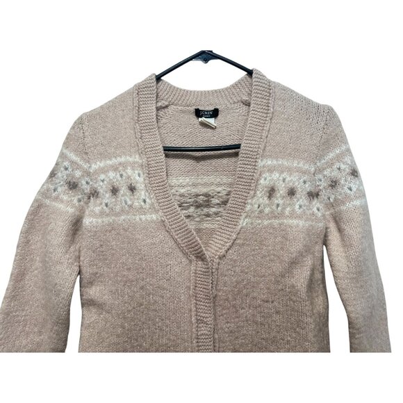 Vintage J.Crew Handknit Fair Isle Cardigan Sweater Women Small Beige Alpaca Blen - Picture 5 of 12